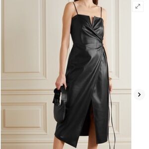 NWT Nanushka Anubi Vegan Leather Midi Wrap Black Dress Size L